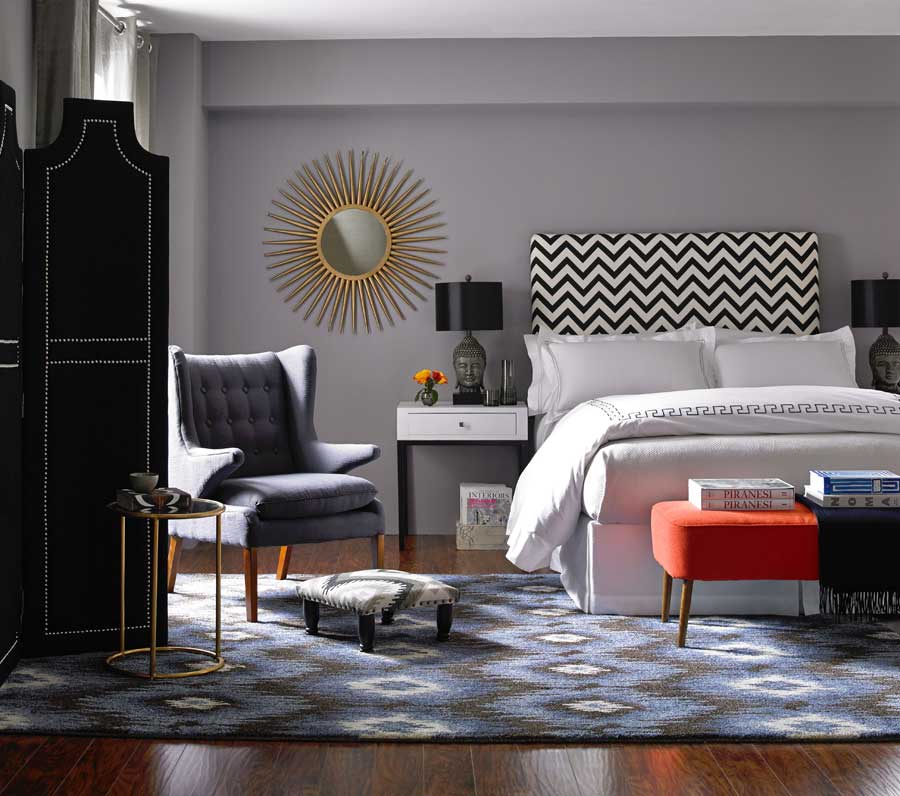 bedroom with hand-knotted artisan rug