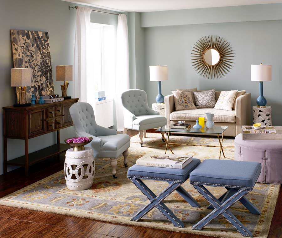 exquisite living room interior with hand-knotted area rug