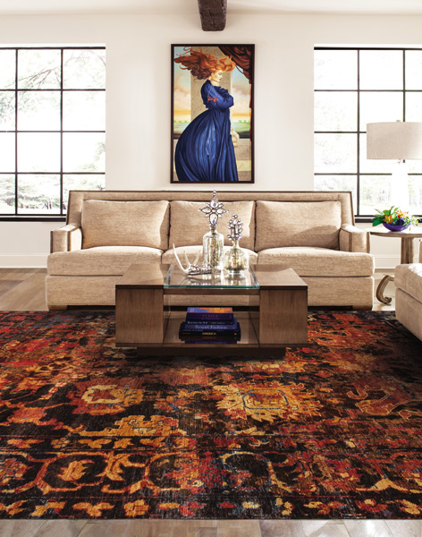 tastefully decorated living room with a striking handmade oriental rug