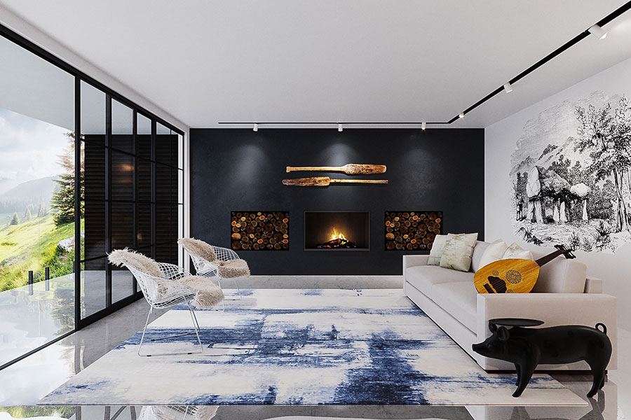 tastefully decorated living room with a Tufenkian carpet