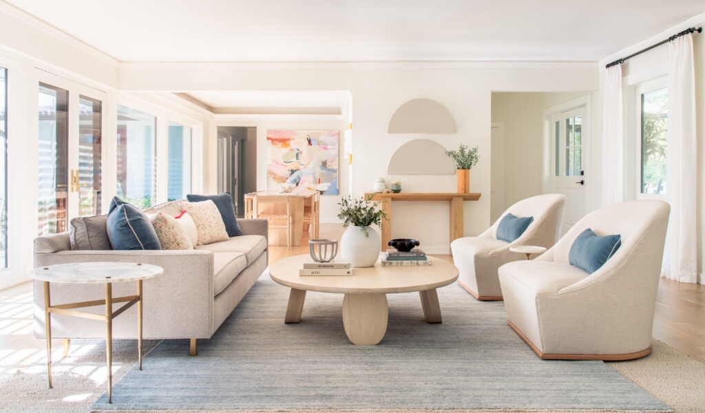 white living room with gray rug