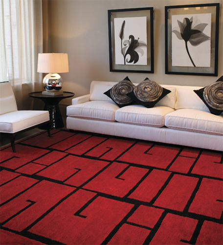 decorating with red rug in living room