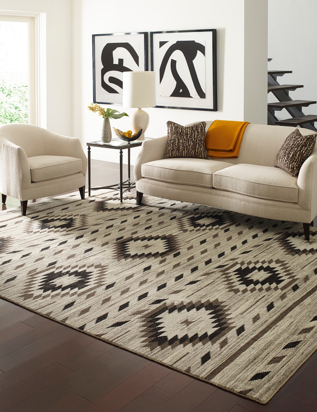 contemporary black and white living room