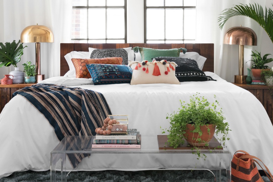 Embroidered pillows boho chic bedroom