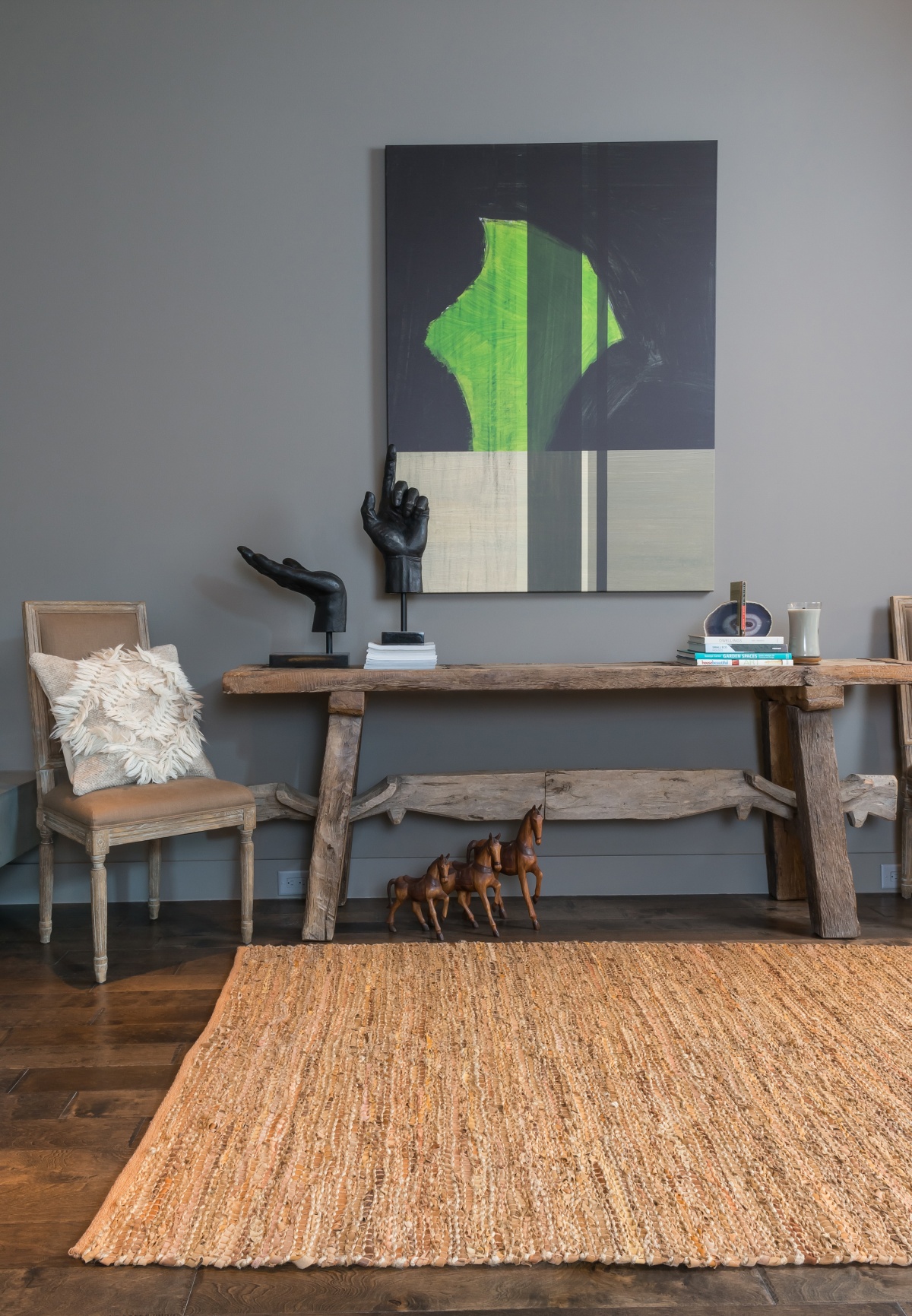 Wabi-sabi foyer with natural wood accents