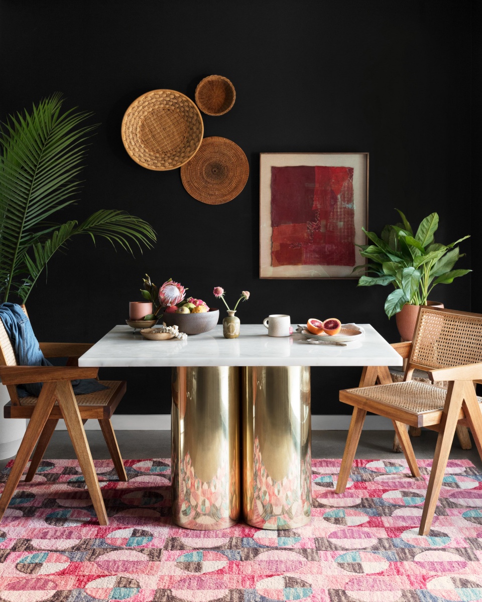 retro inspired dining room with warm tones