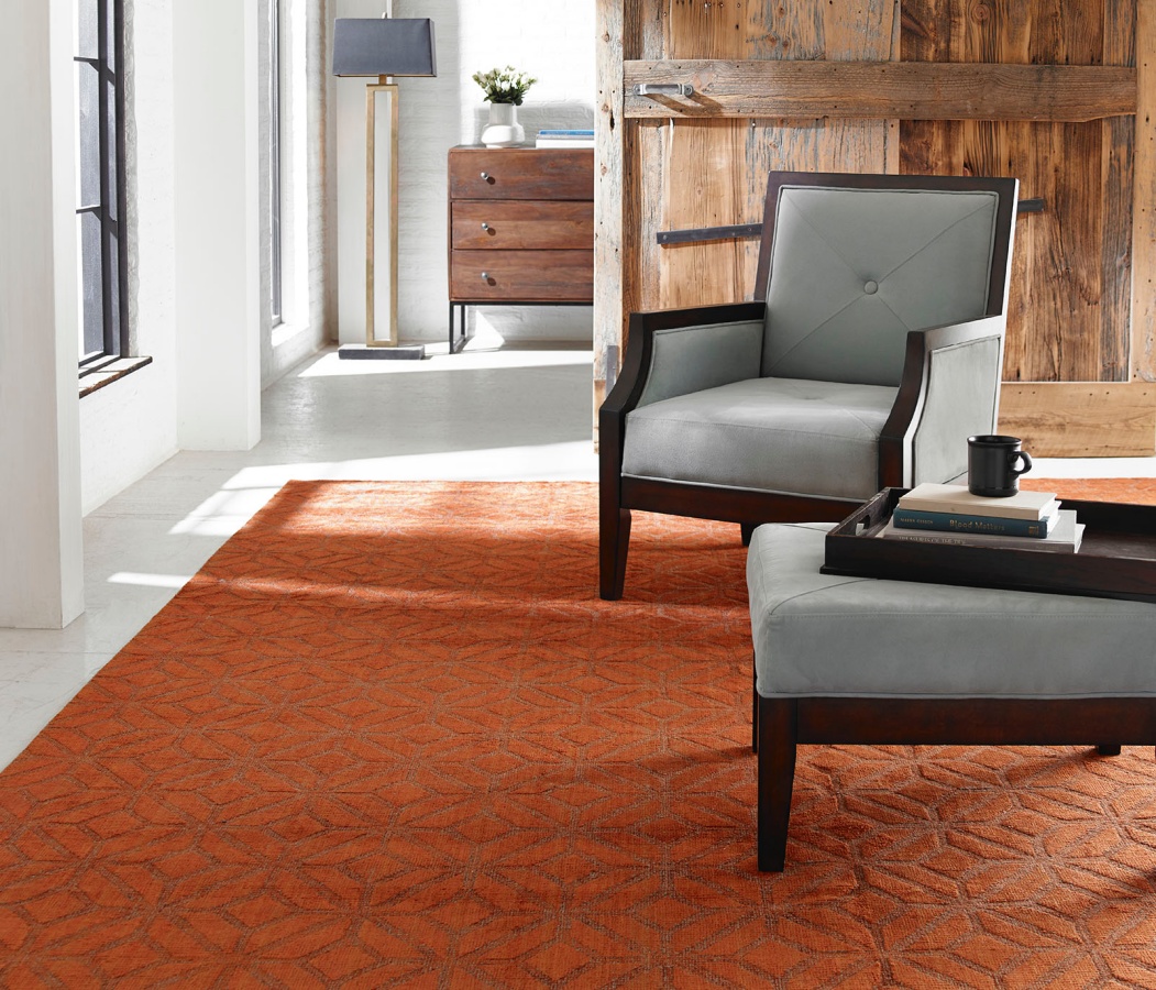orange area rug living room decor