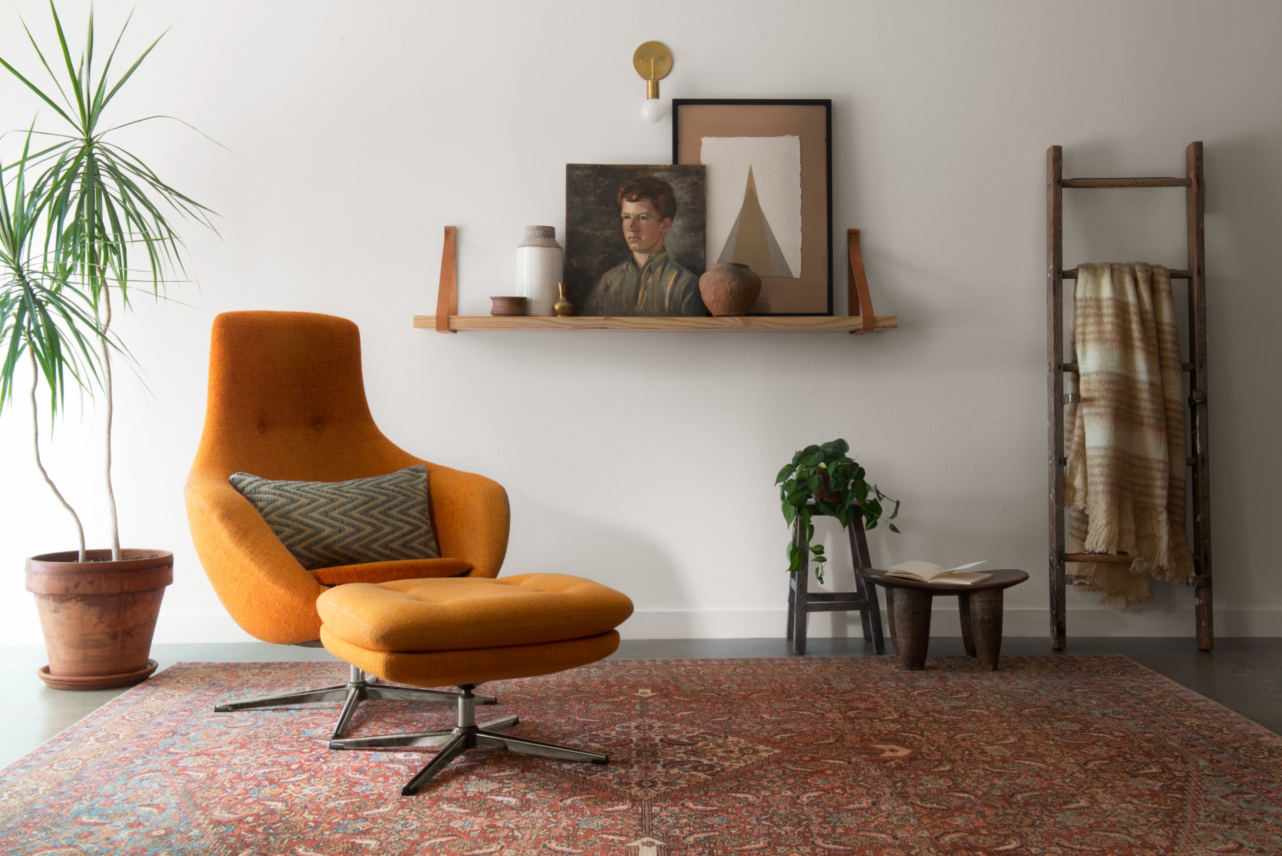 orange lounge chair pop of color