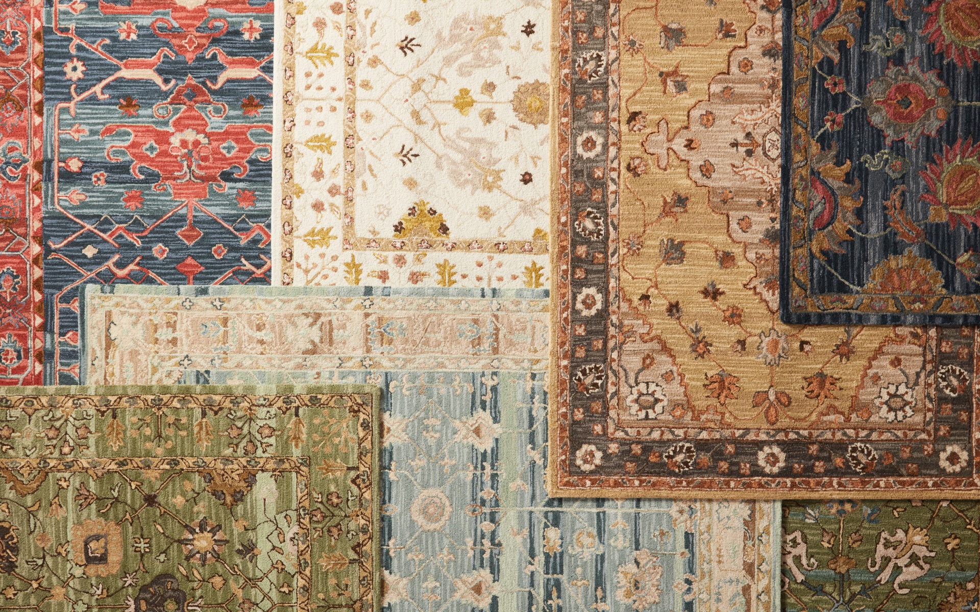close-up of layered Persian rugs