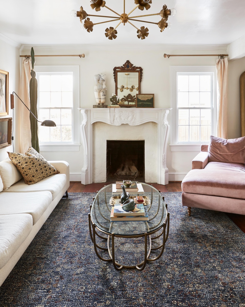 neutral living room with bold color accent